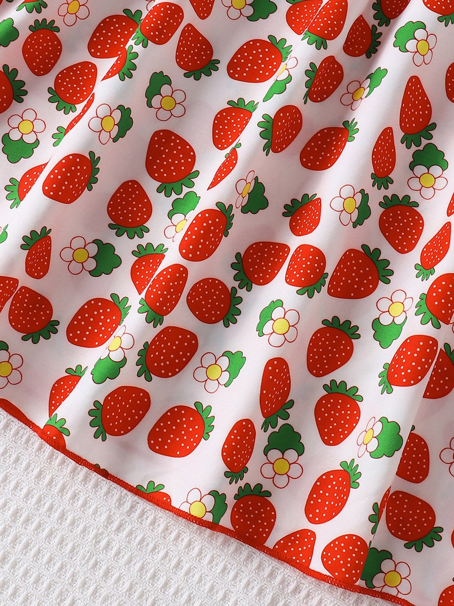 Girls Strawberry Print Strappy Dress