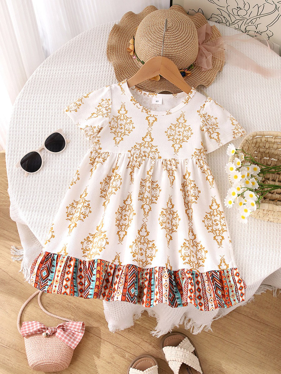 Girls Printed Short Sleeve Dress