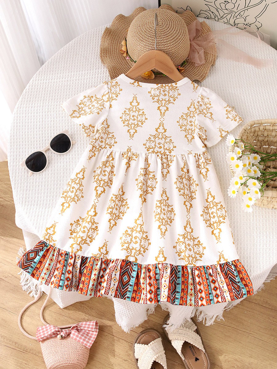 Girls Printed Short Sleeve Dress