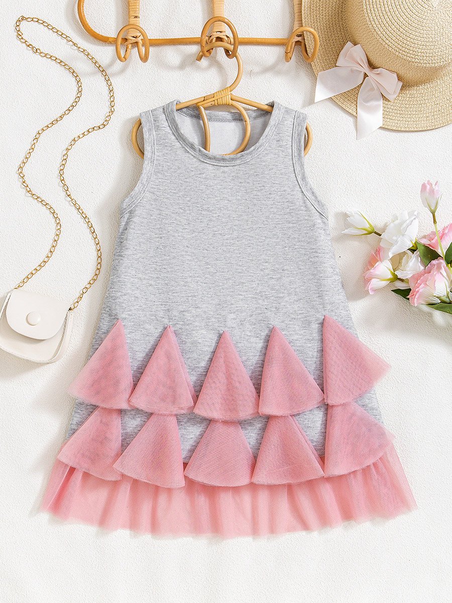 Girls Mesh Detail Hem Sleeveless Dress