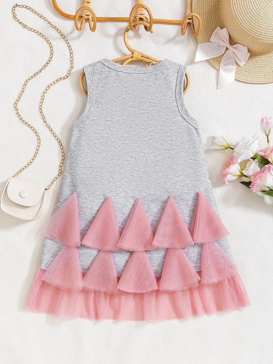Girls Mesh Detail Hem Sleeveless Dress