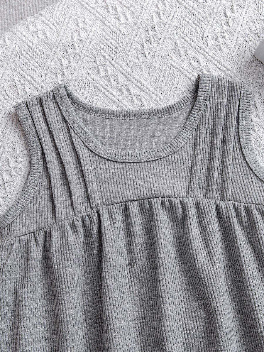 Girls Grey Ribbed Knit Top and Shorts Pyjama Set