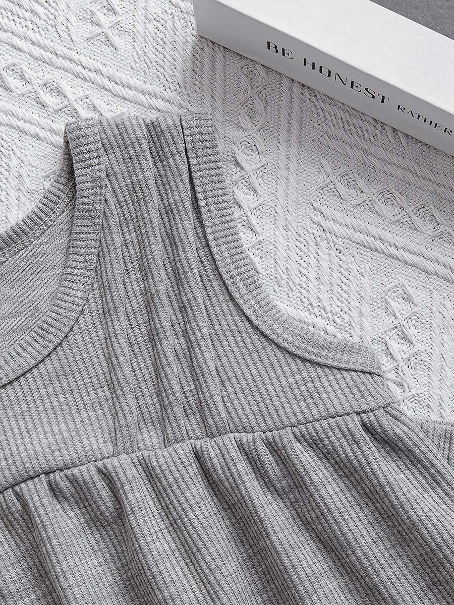 Girls Grey Ribbed Knit Top and Shorts Pyjama Set