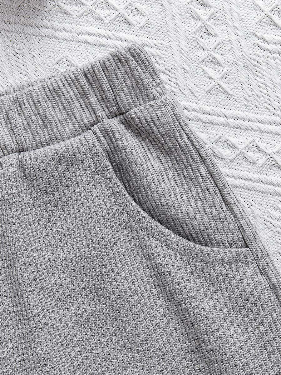 Girls Grey Ribbed Knit Top and Shorts Pyjama Set