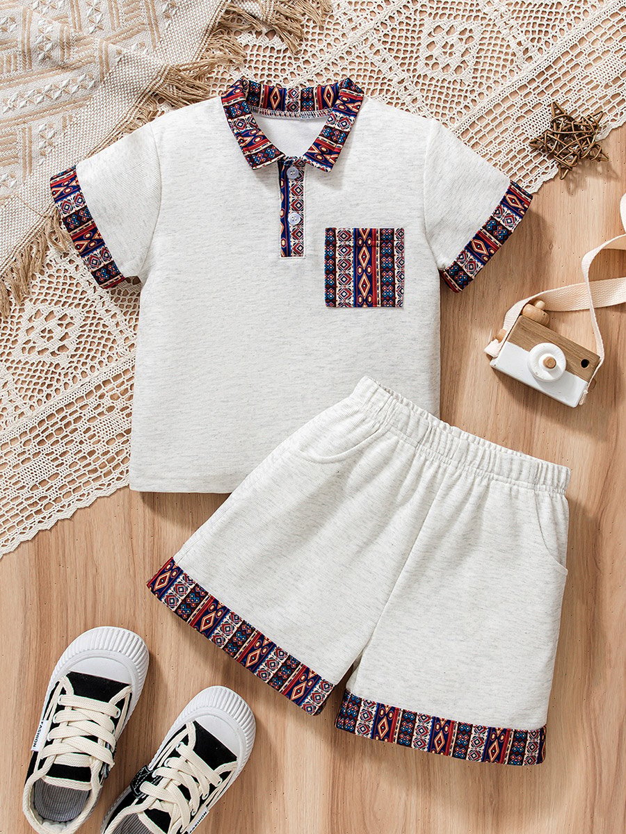 Boys Contrast trim Polo T-Shirt and Shorts Set