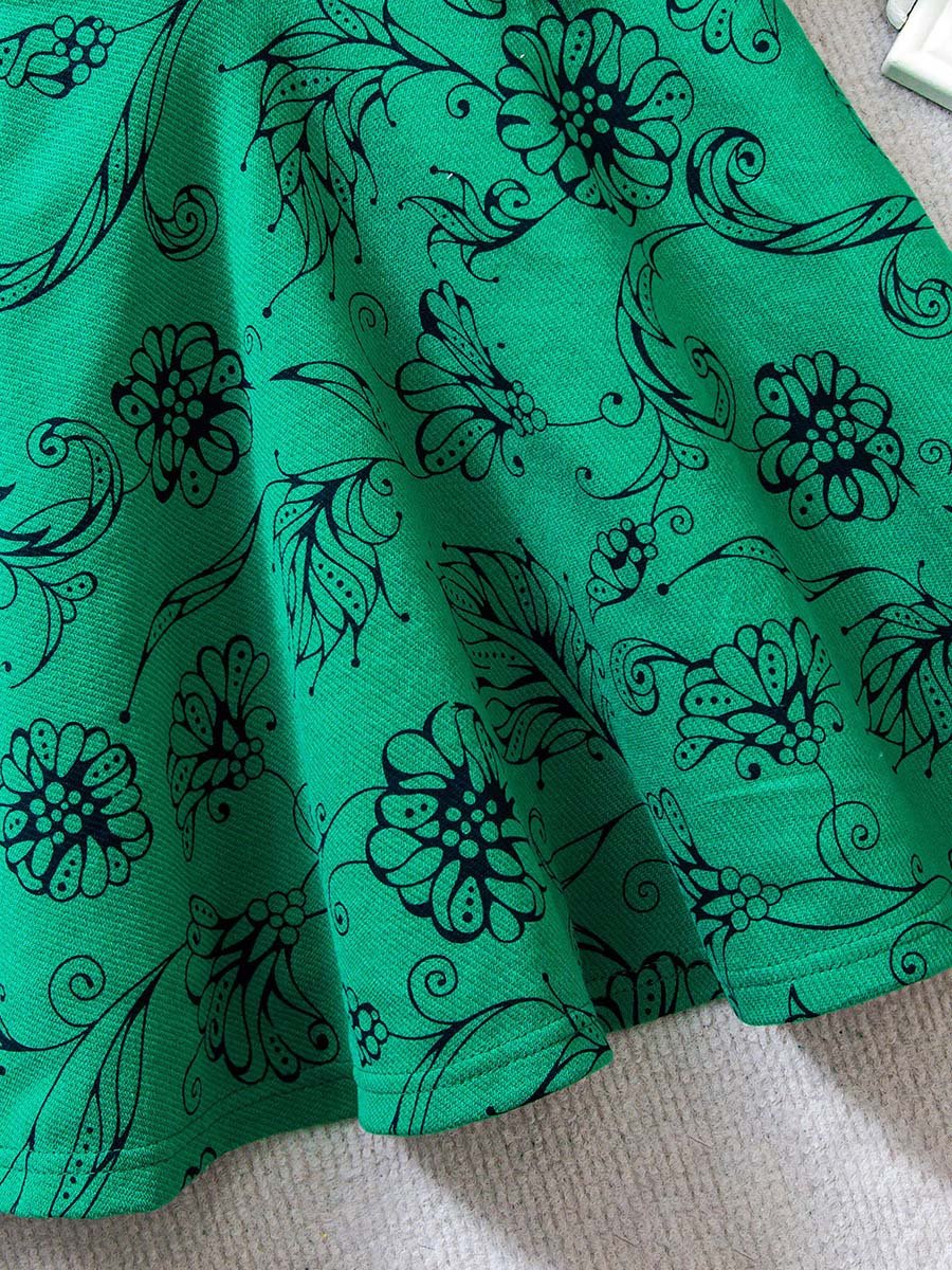 Girls Floral Print Puff Sleeve Dress