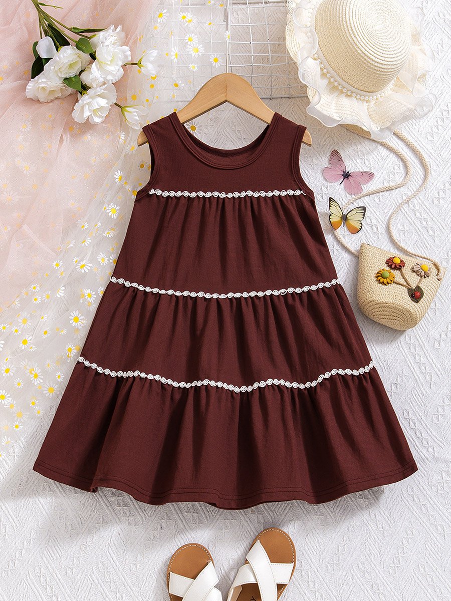 Girls Lace Detail Sleeveless Tiered Dress