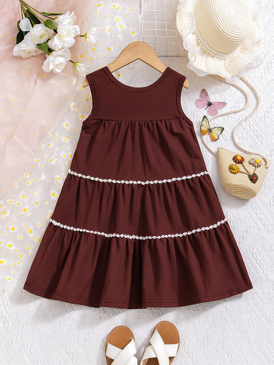 Girls Lace Detail Sleeveless Tiered Dress