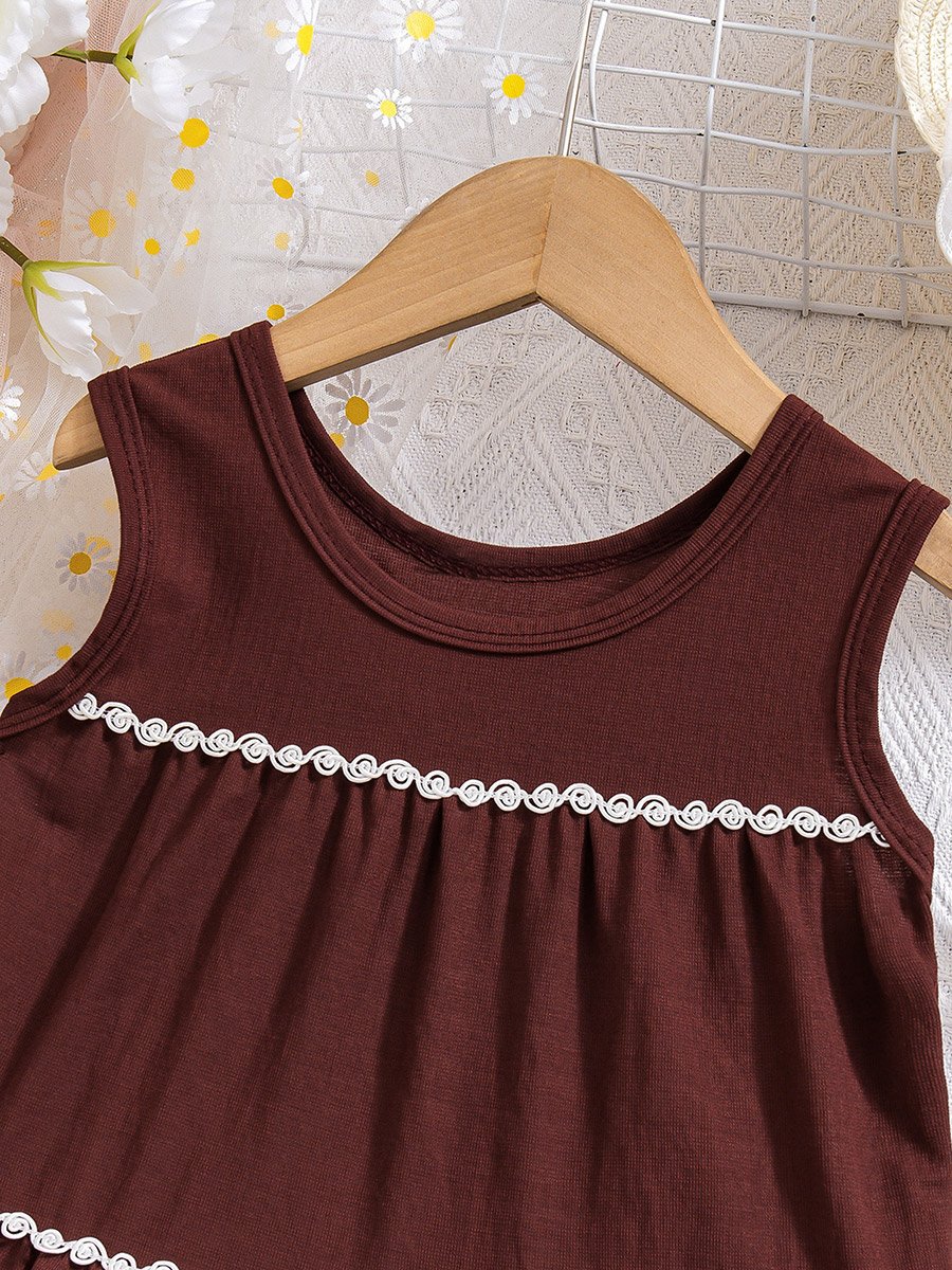Girls Lace Detail Sleeveless Tiered Dress