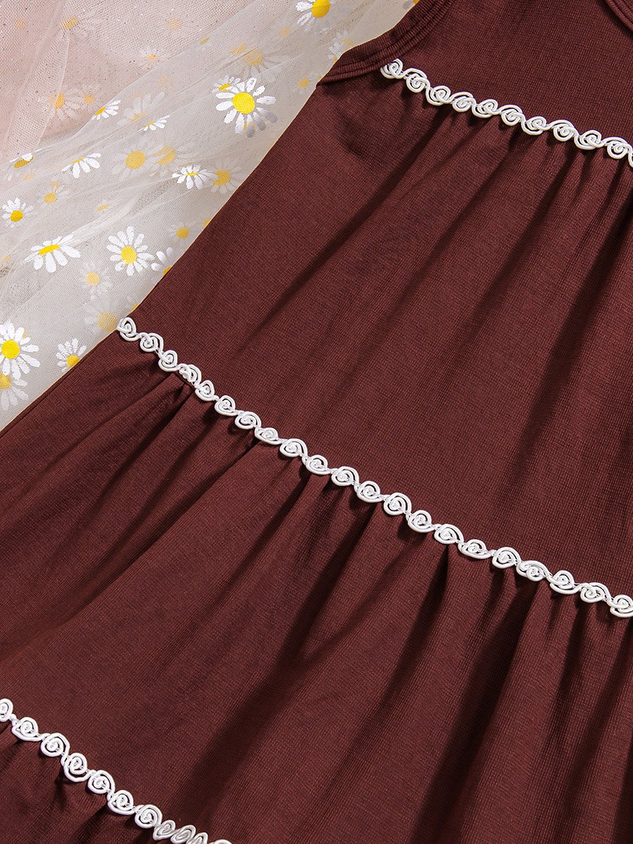 Girls Lace Detail Sleeveless Tiered Dress