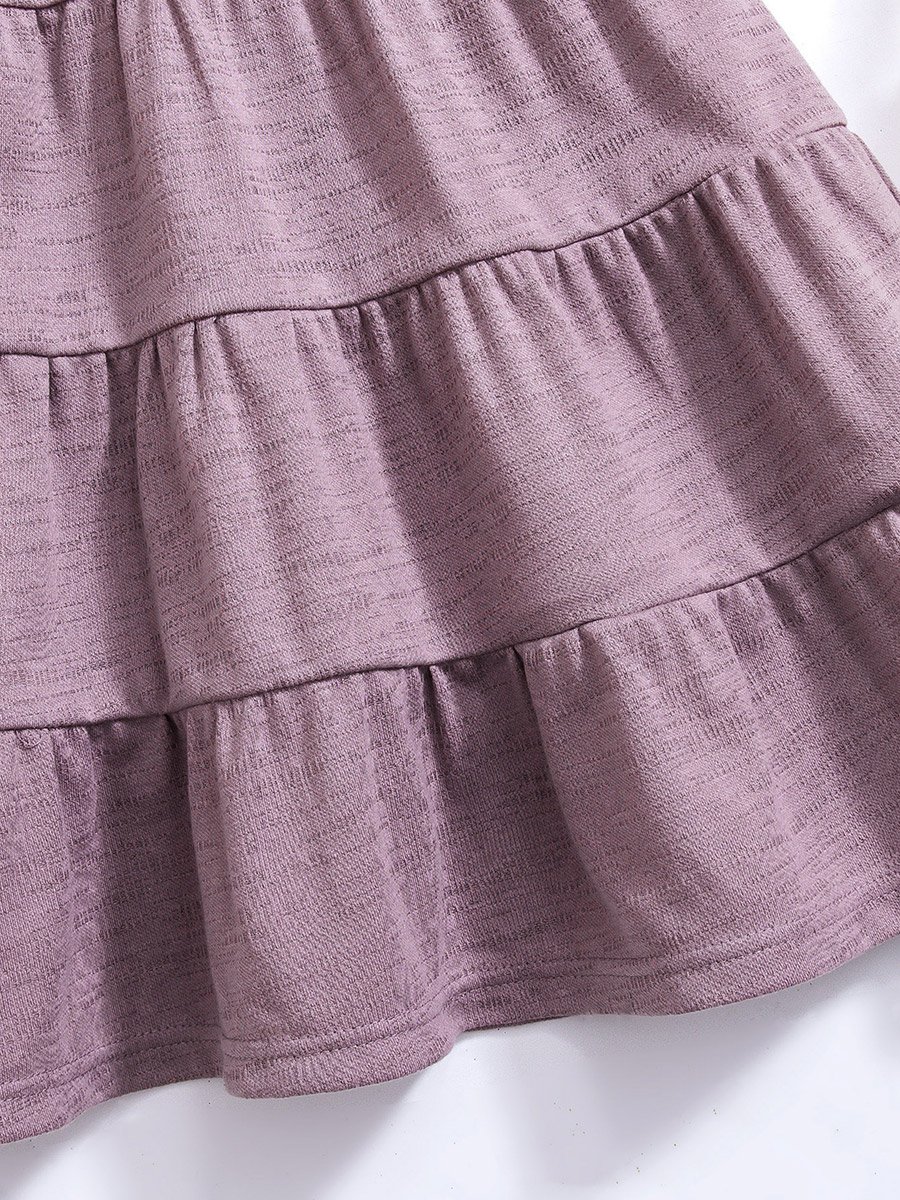 Girls Solid Short Sleeve Tiered Dress