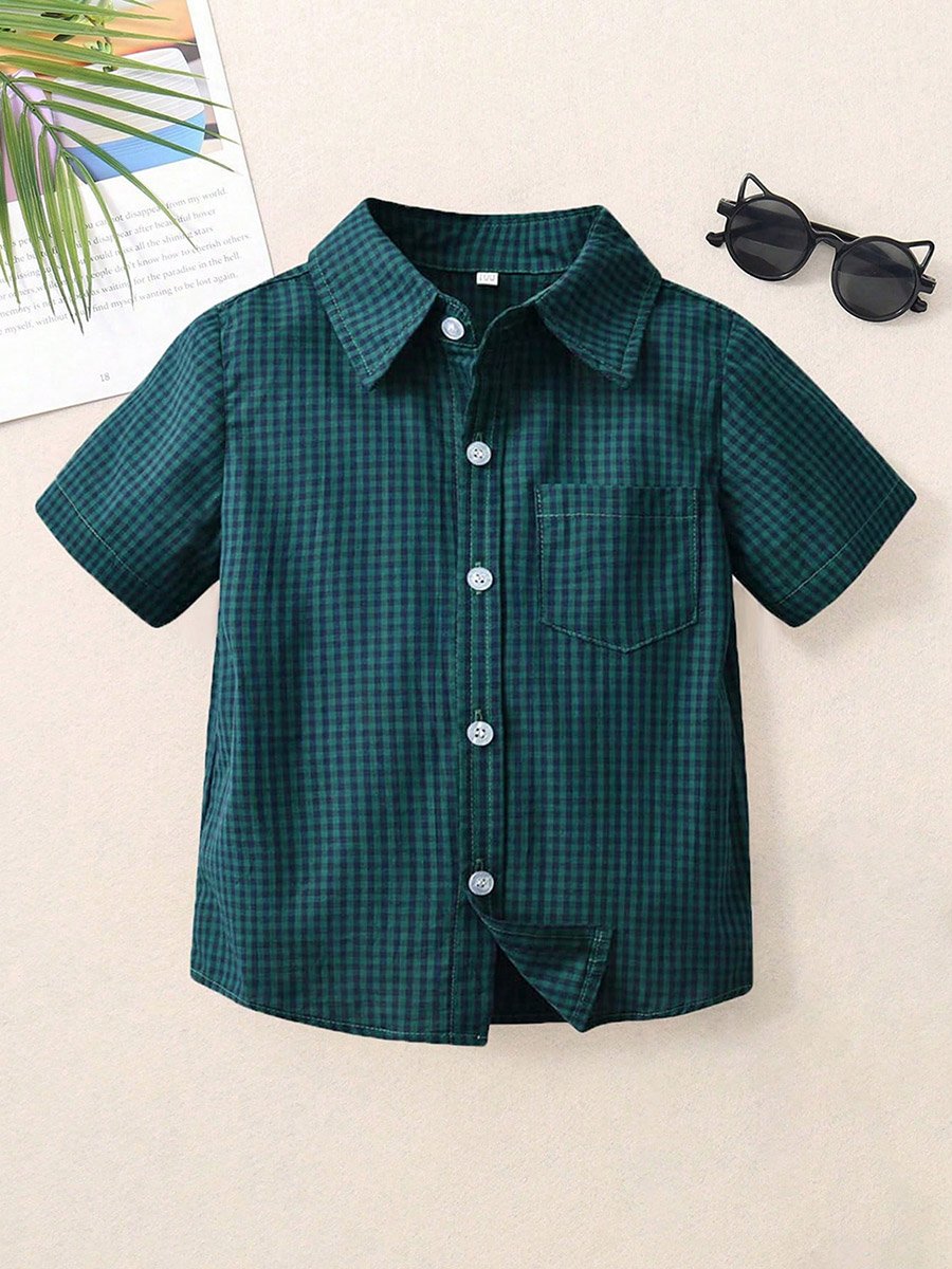 Green Checked Short Sleeve Shirt