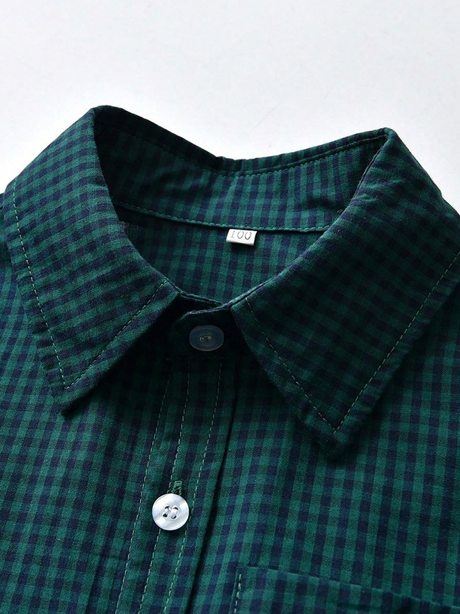 Green Checked Short Sleeve Shirt
