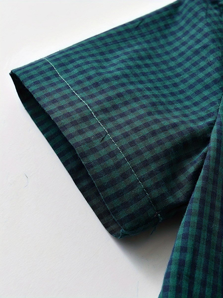 Green Checked Short Sleeve Shirt