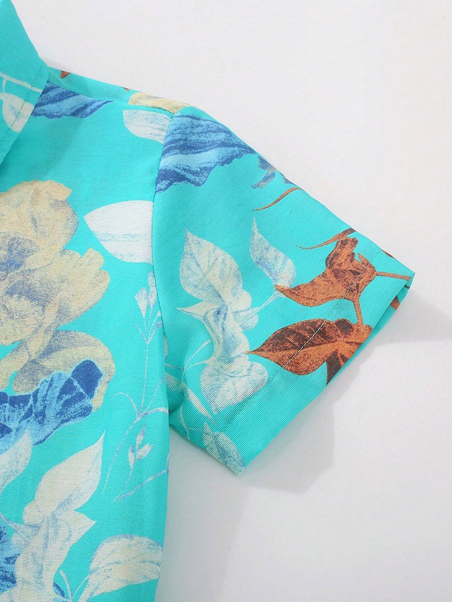 Boys Floral Print Short Sleeve Shirt and Shorts Set