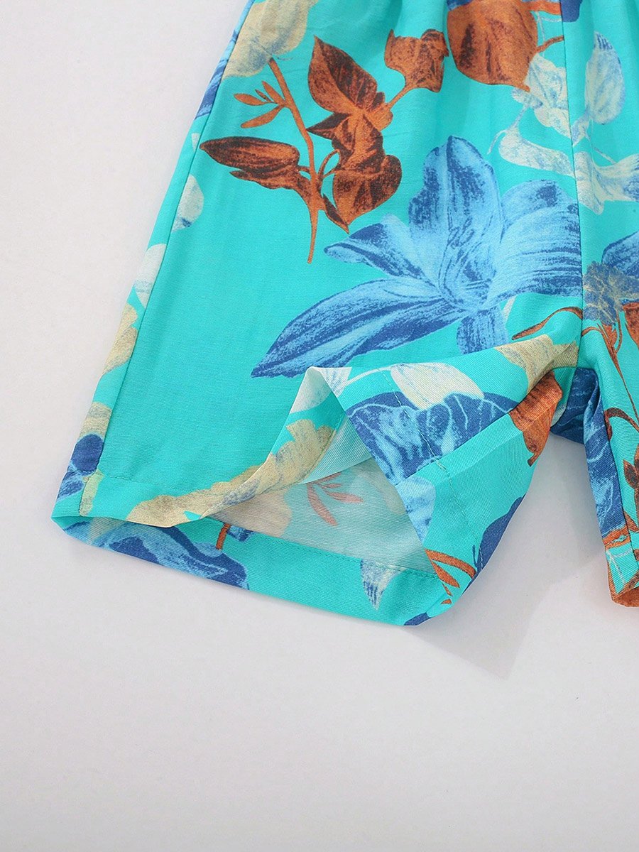 Boys Floral Print Short Sleeve Shirt and Shorts Set