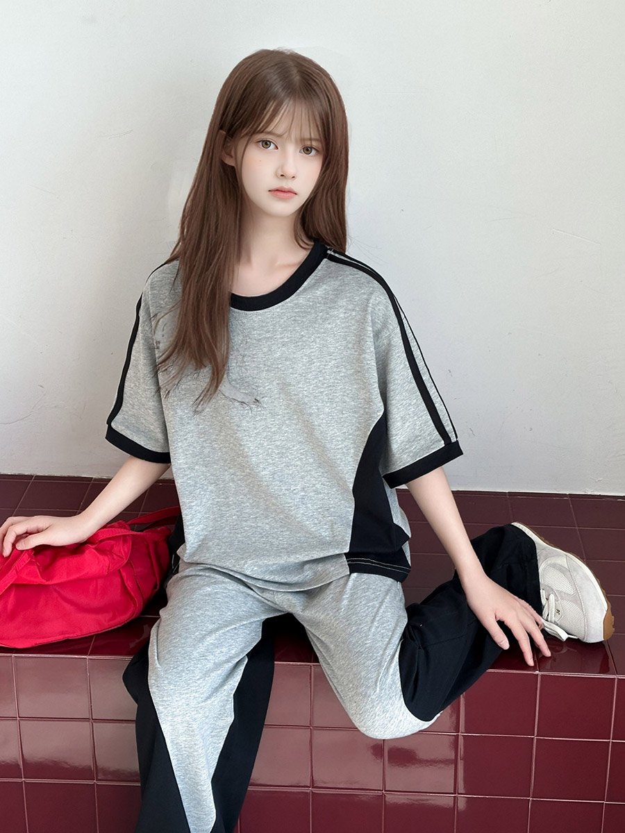 Teen Girls Color Block T-Shirt and Pants Set