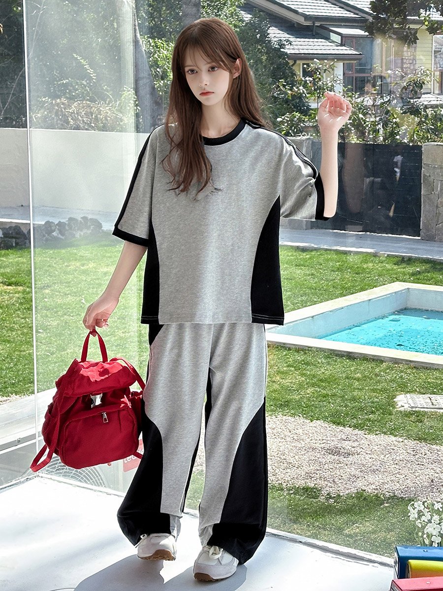 Teen Girls Color Block T-Shirt and Pants Set