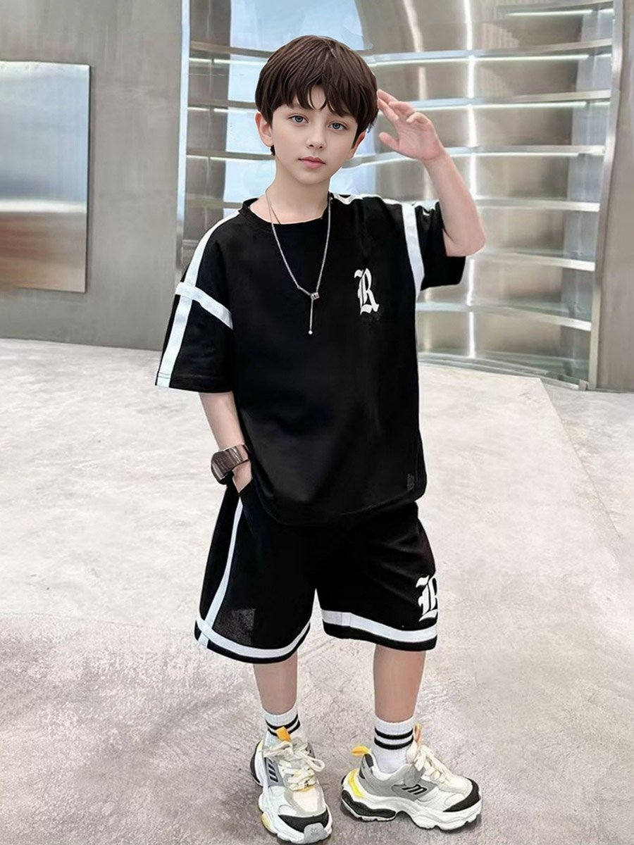 Boys Black Graphic Print T-Shirt and Shorts Set