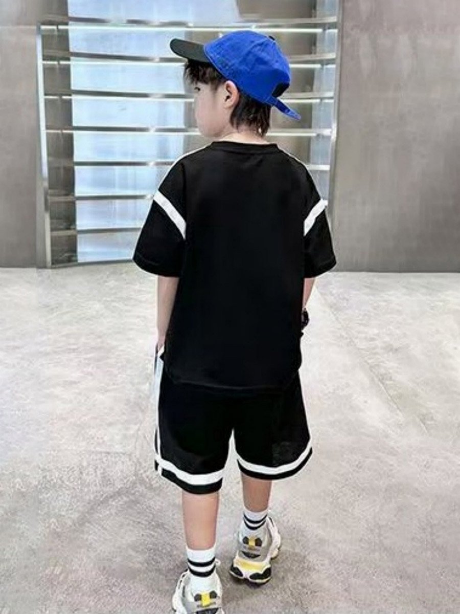 Boys Black Graphic Print T-Shirt and Shorts Set