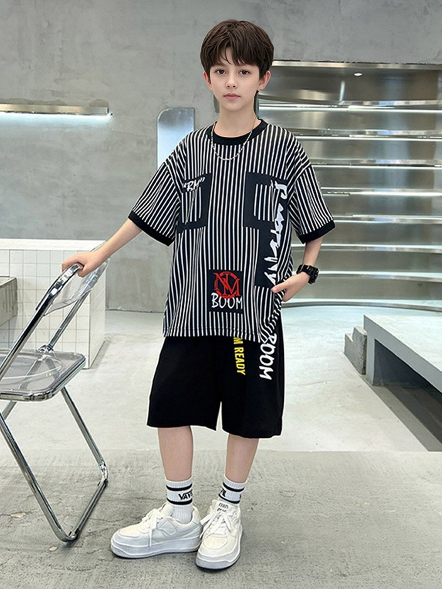 Boys Black Graphic Print T-Shirt and Shorts Set
