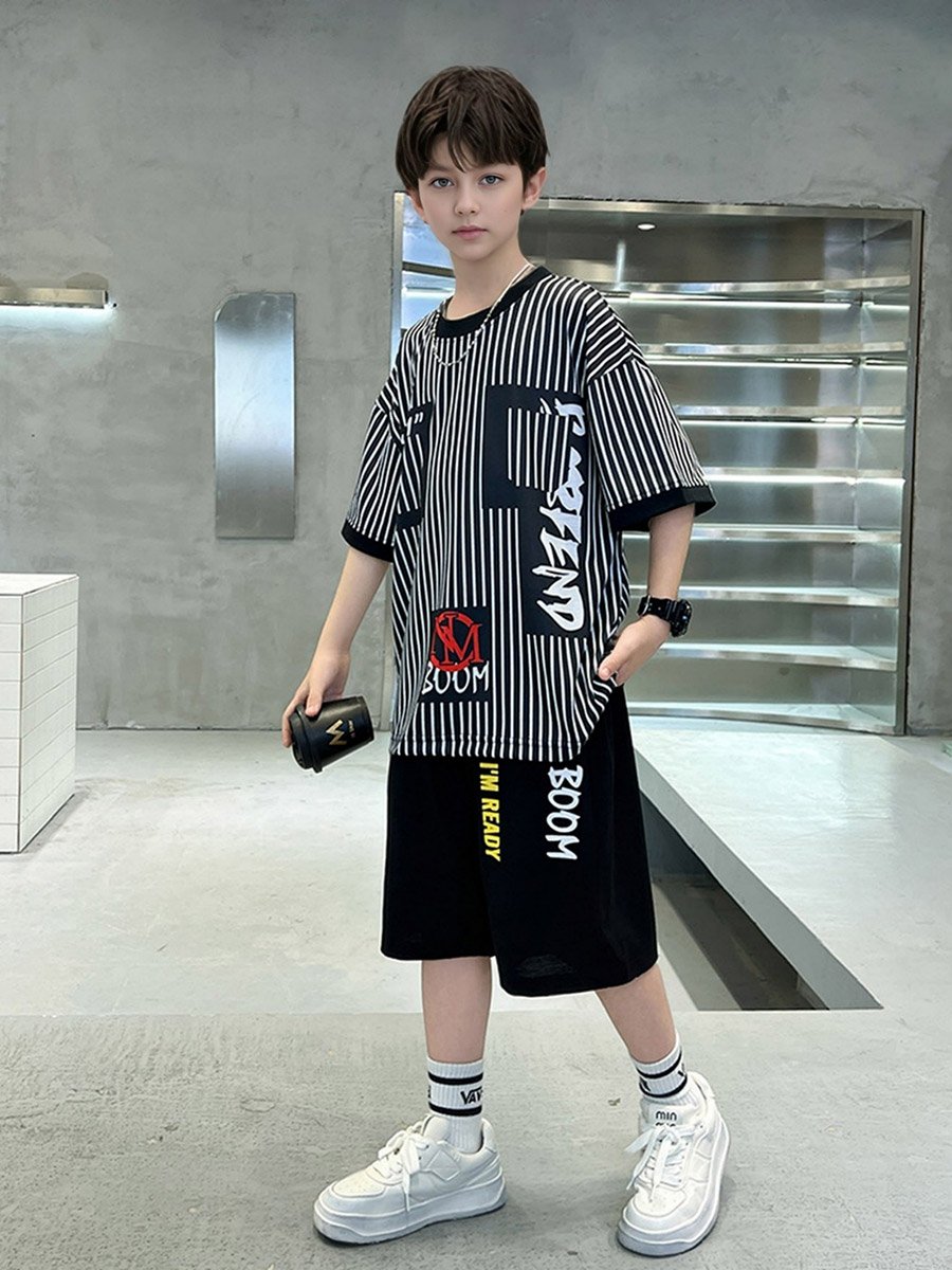 Boys Black Graphic Print T-Shirt and Shorts Set
