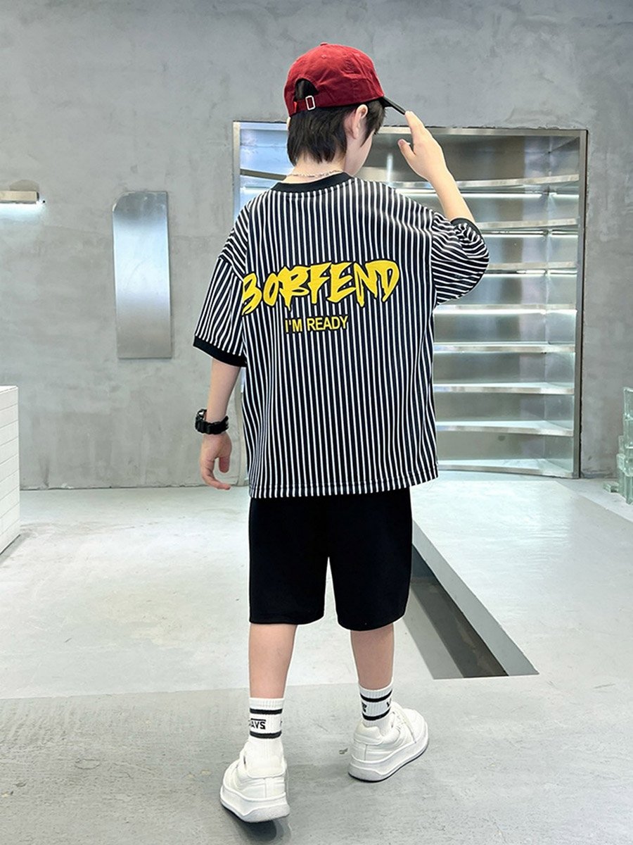Boys Black Graphic Print T-Shirt and Shorts Set