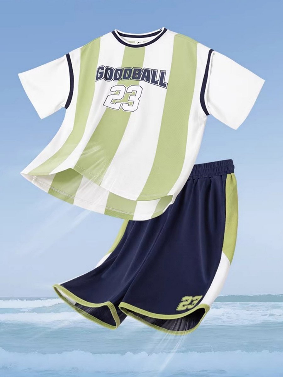 Boys Green Graphic Print T-Shirt and Shorts Set