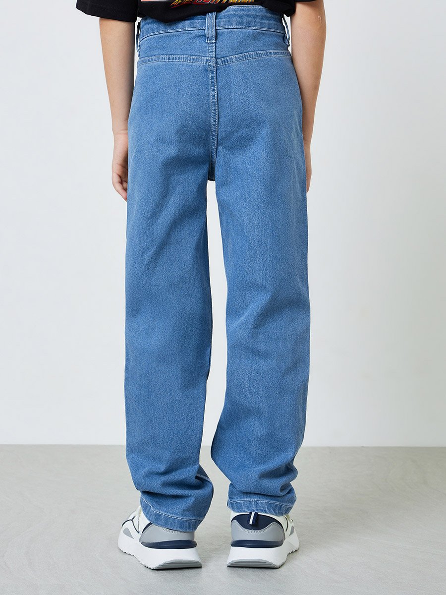 Boys Medium Blue Distressed Detail Regular Fit Jeans