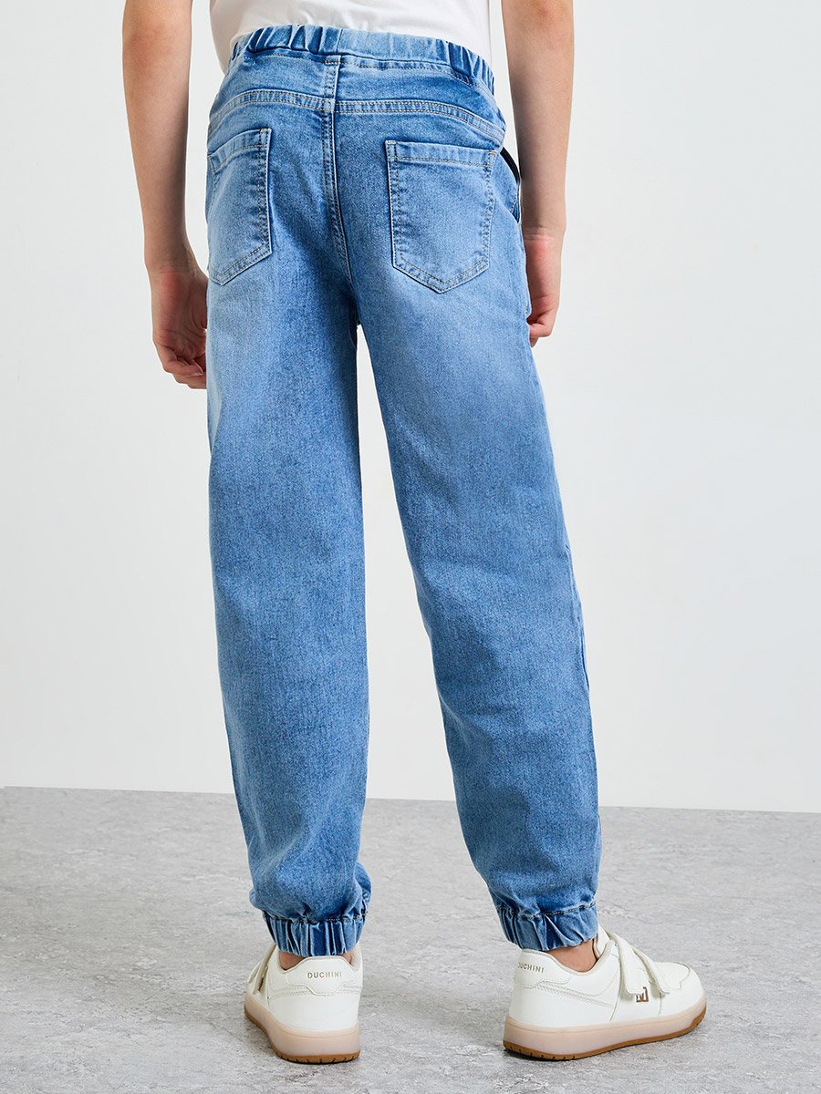 Boys Blue Graphic Print Pull-On Jeans