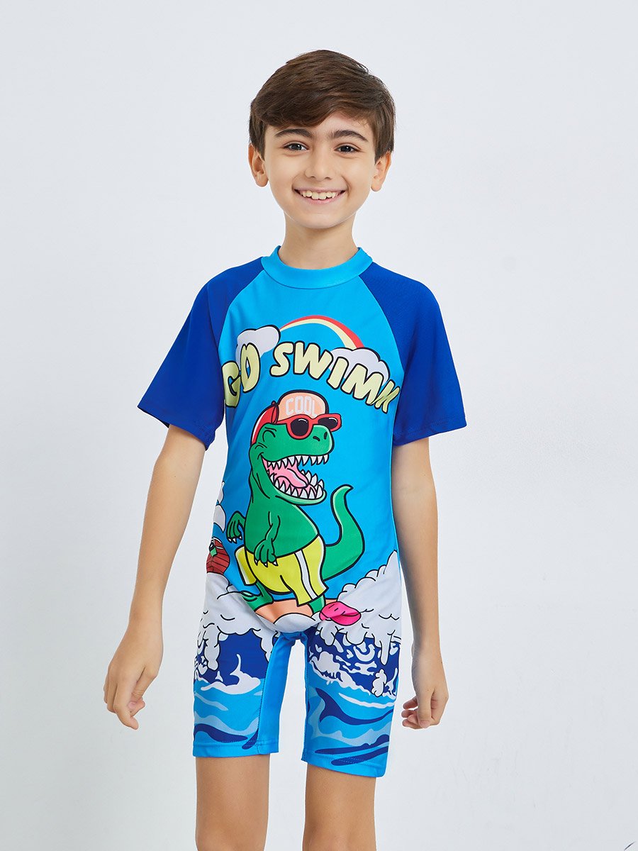 Boys Blue Dino Print Swimsuit