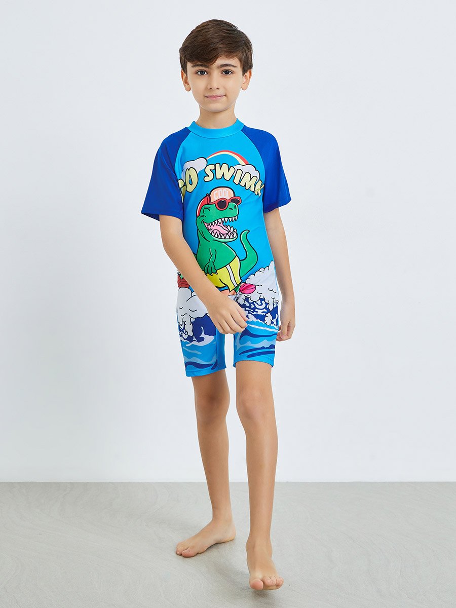 Boys Blue Dino Print Swimsuit