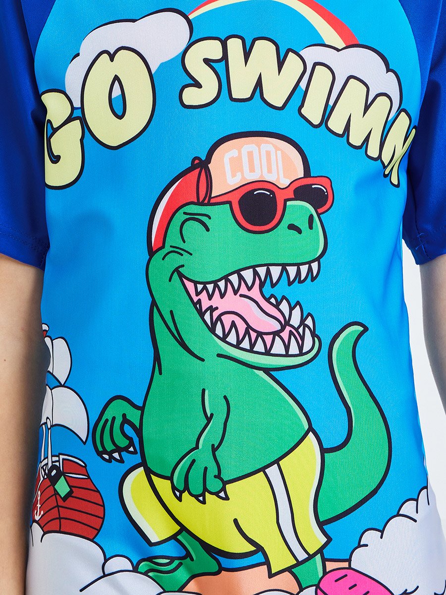 Boys Blue Dino Print Swimsuit