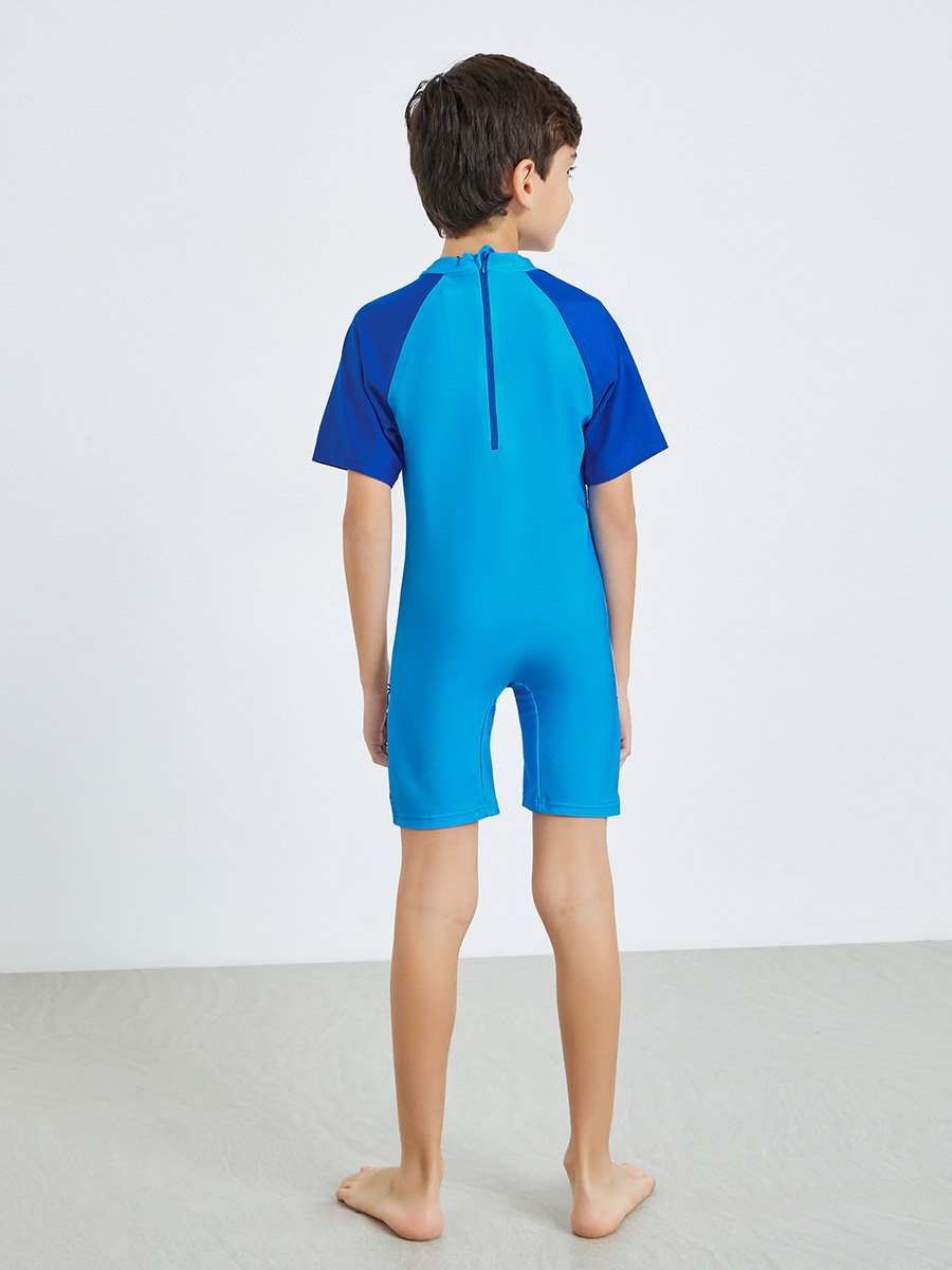 Boys Blue Dino Print Swimsuit