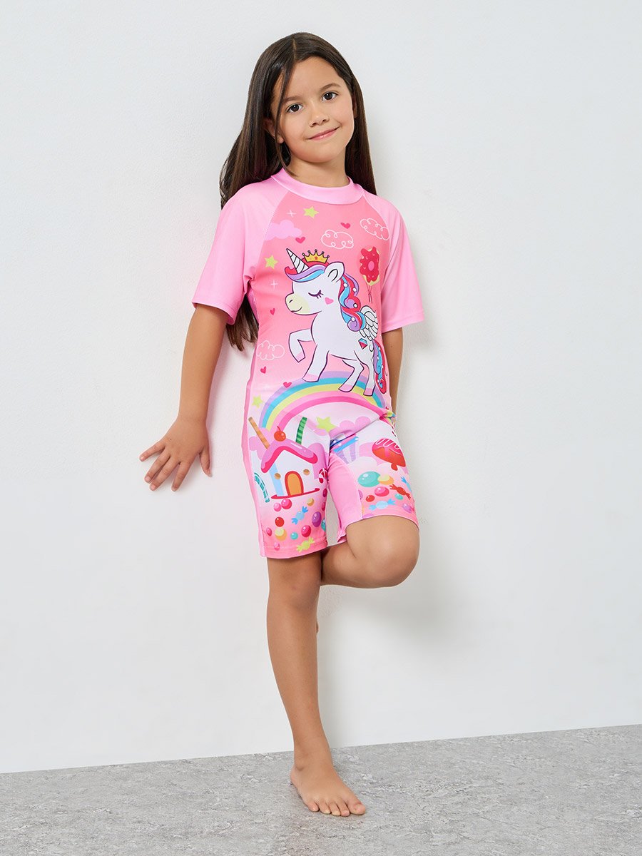 Girls Unicorn Print Swimsuit