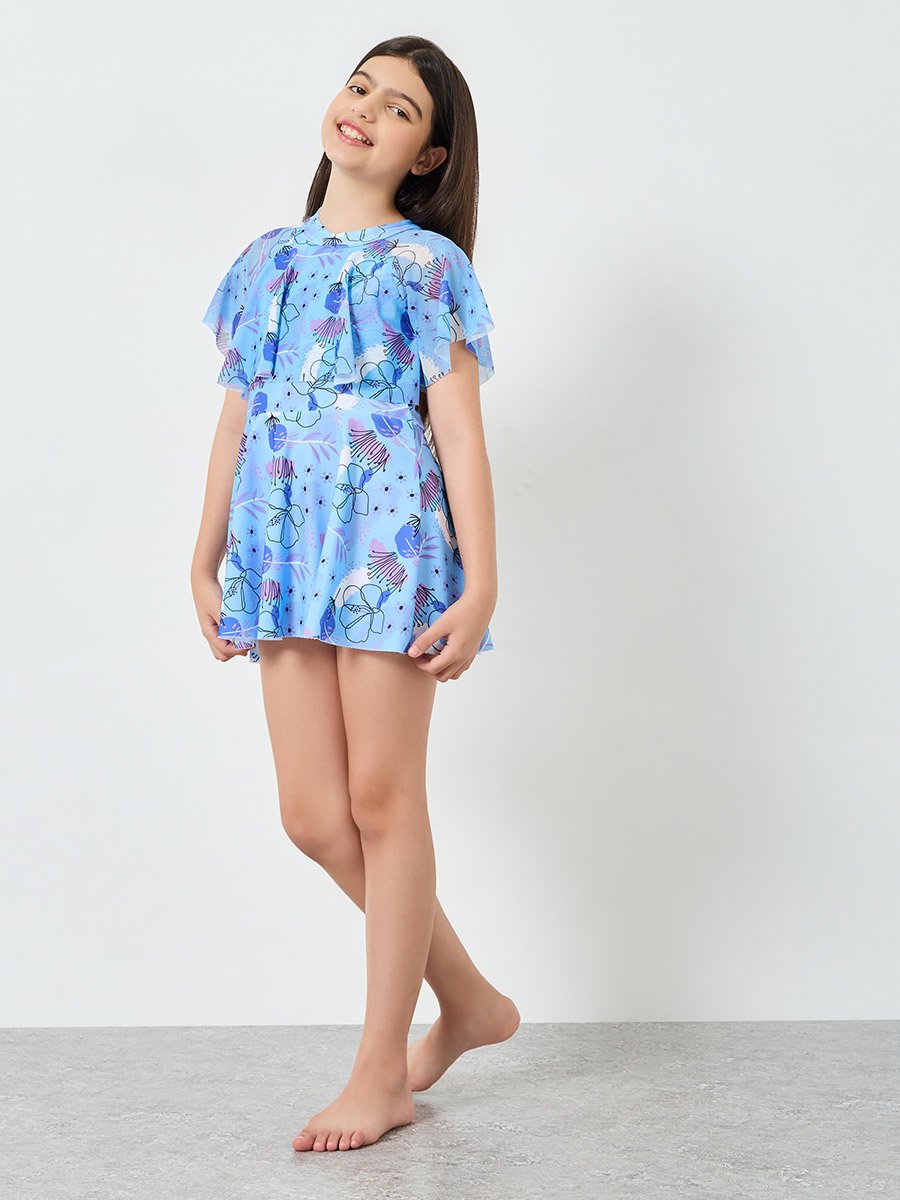 Teen Girls Printed Swimsuit and Short Set