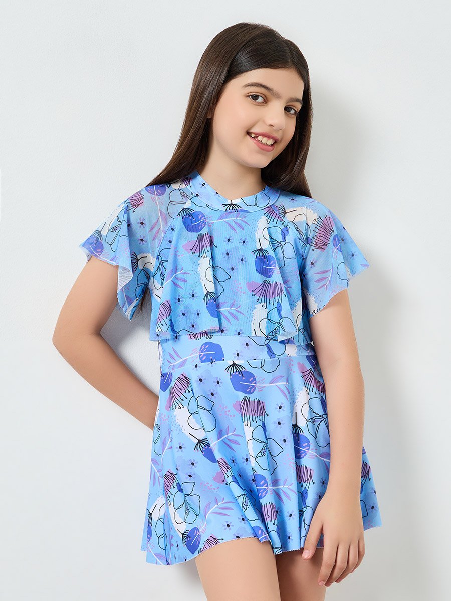Teen Girls Printed Swimsuit and Short Set