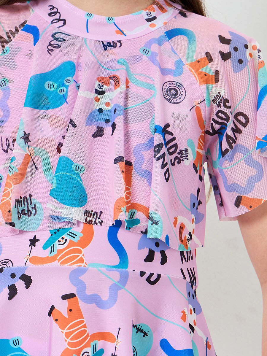 Teen Girls Printed Swimsuit with Shorts Set