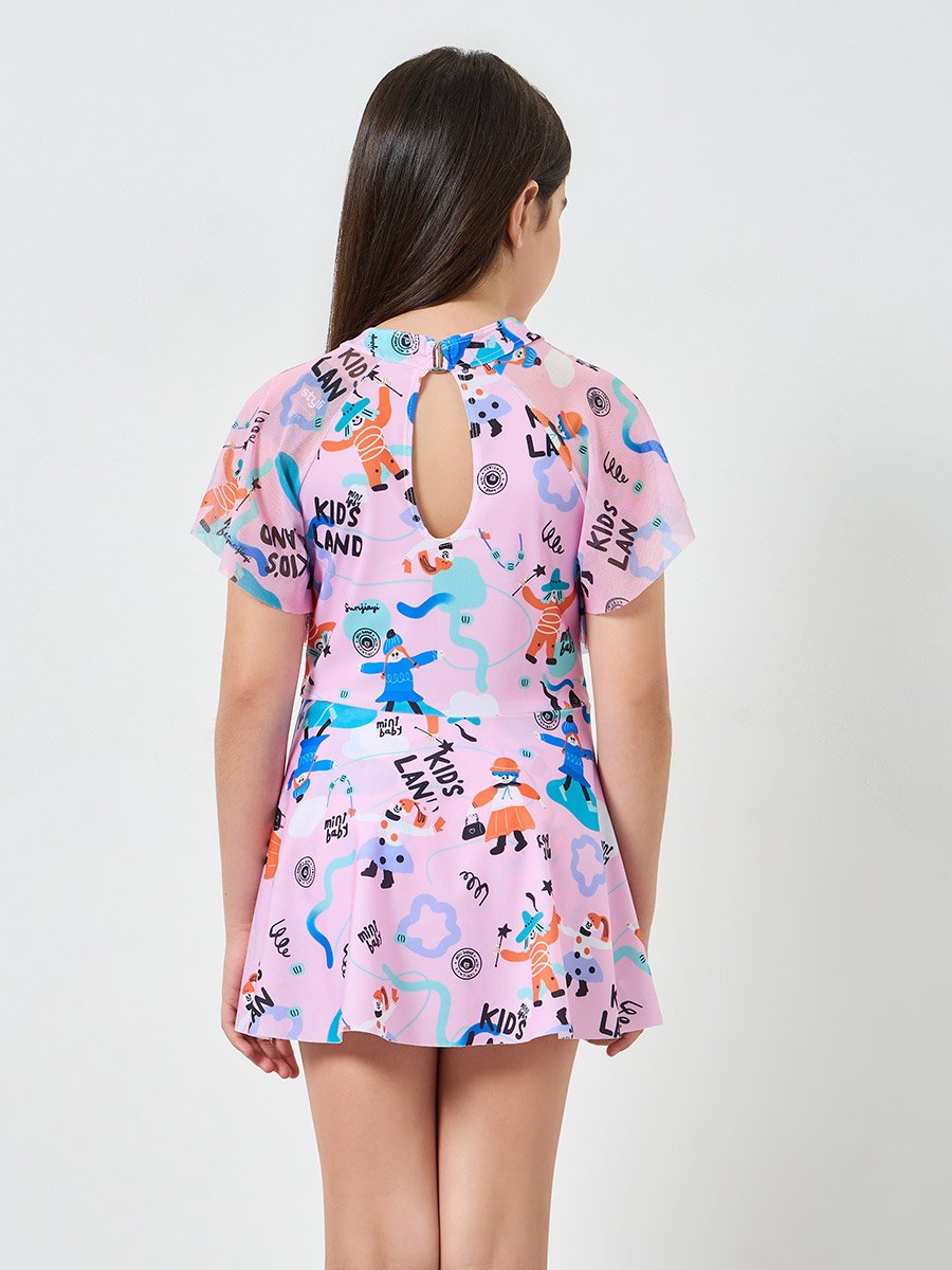 Teen Girls Printed Swimsuit with Shorts Set