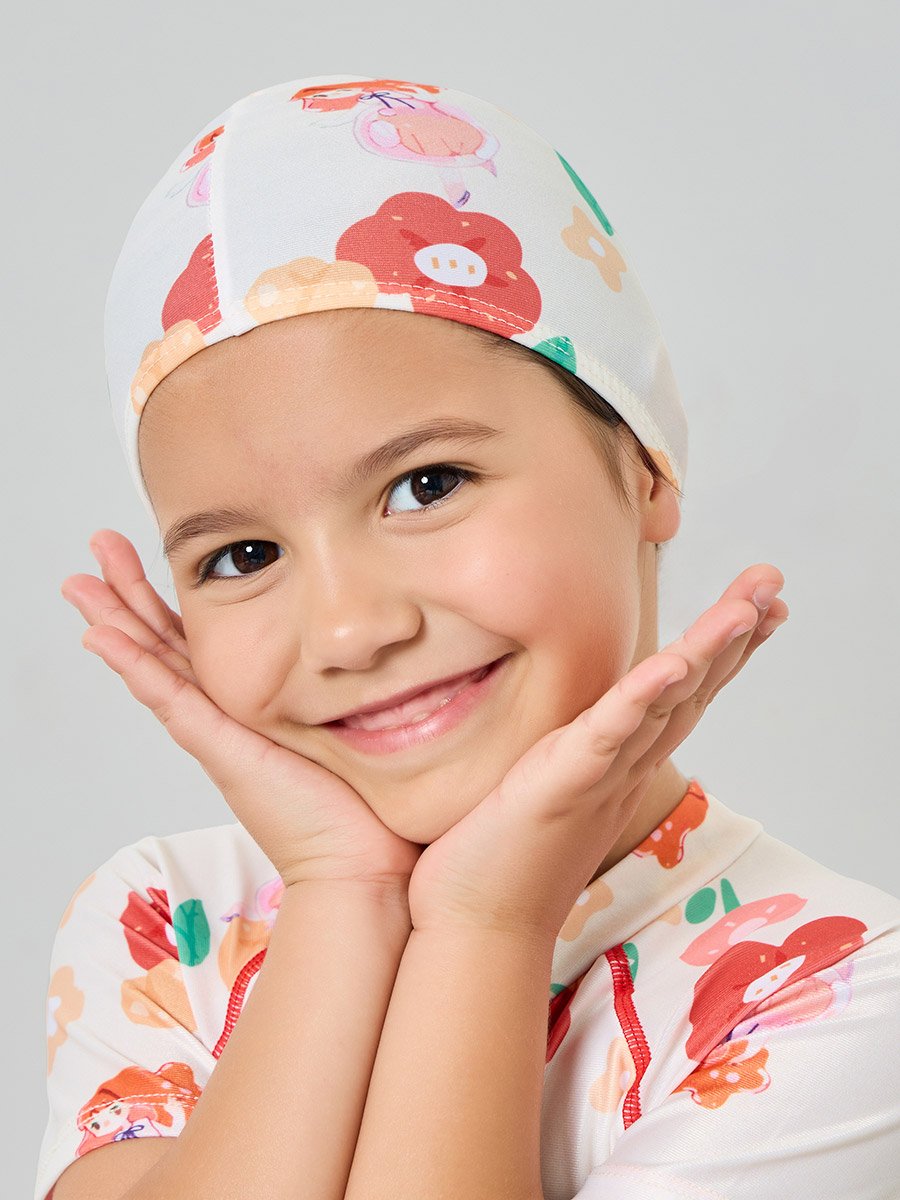 Girls Floral Swimsuit with Cap