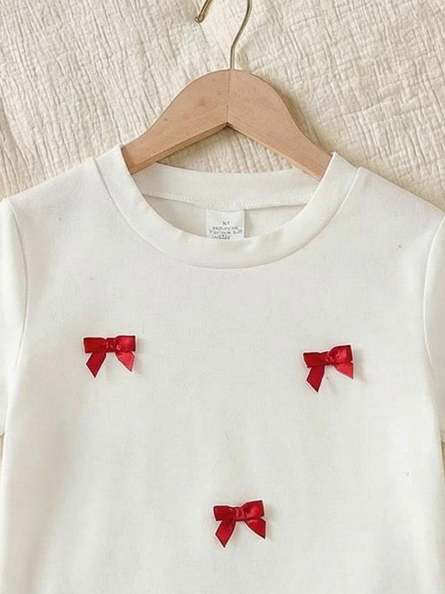 Girls Bow Detail T-Shirt and Pleated Skirt Set