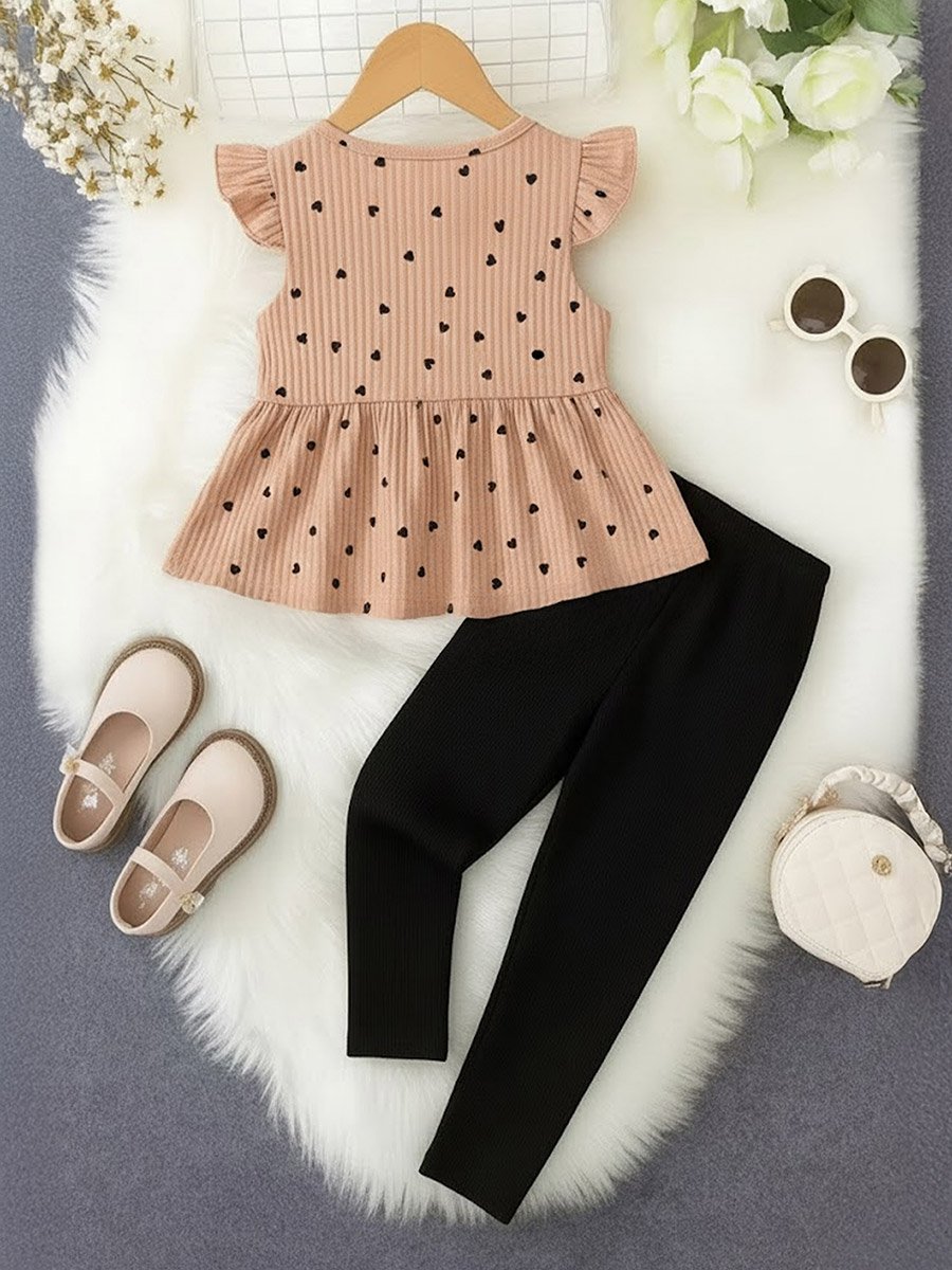 Girls Heart Print Top and Pants Set