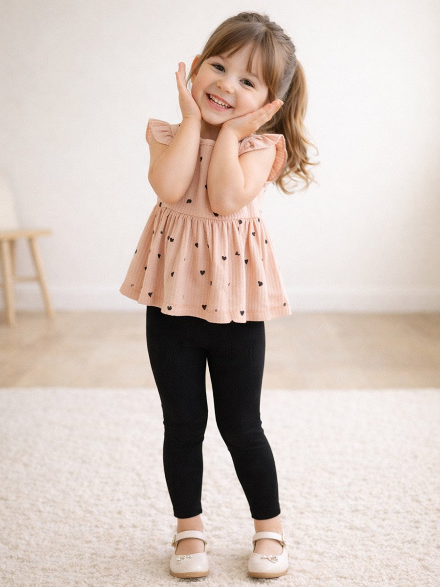 Girls Heart Print Top and Pants Set