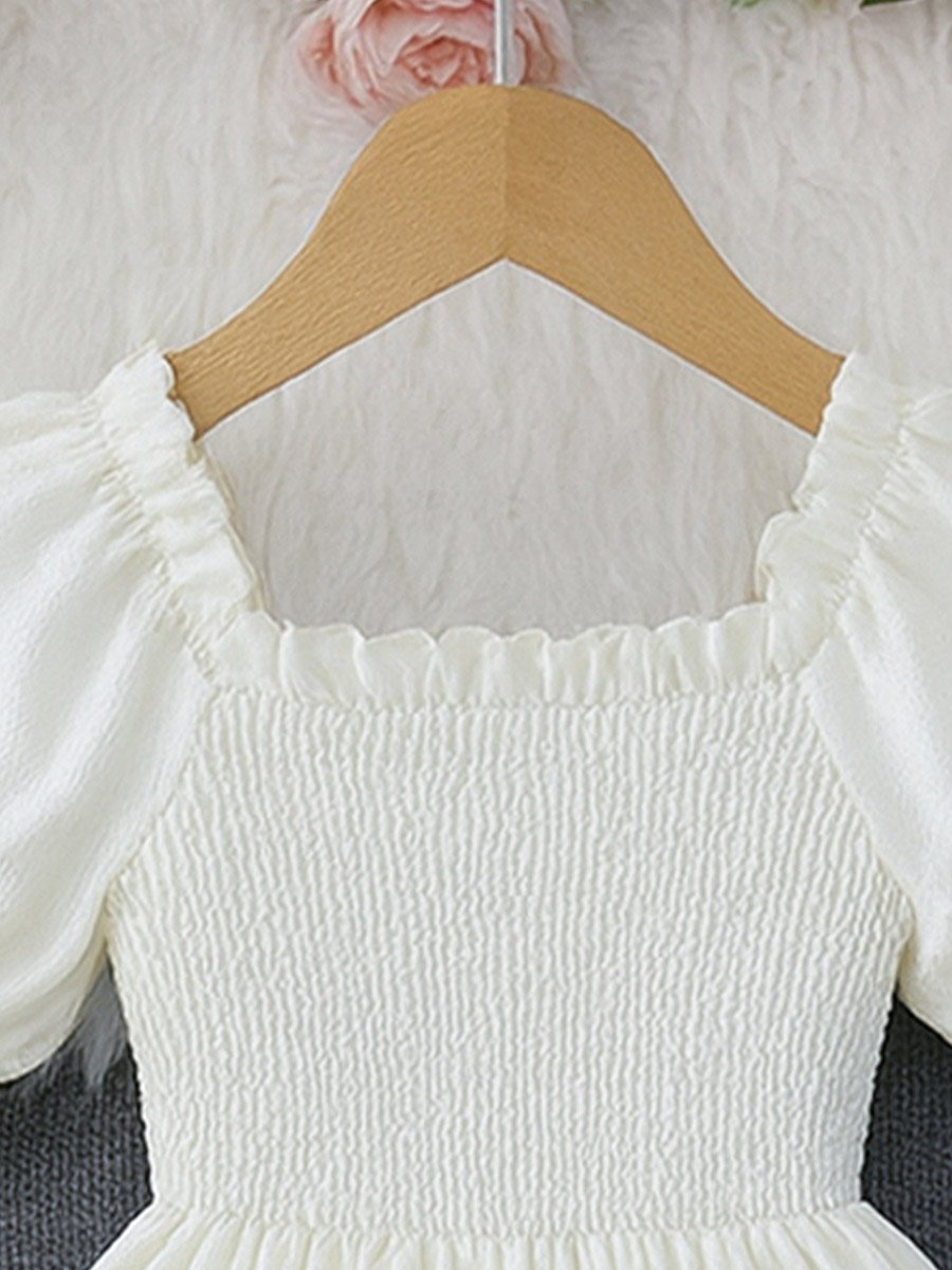 Girls Smocked Puff Sleeve Tiered Dress