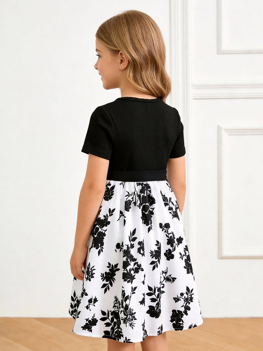 Girls Floral Print Bow Detail Dress