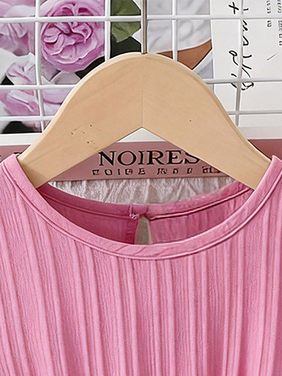 Girls Texture Puff Sleeve Dress with Bow Detail