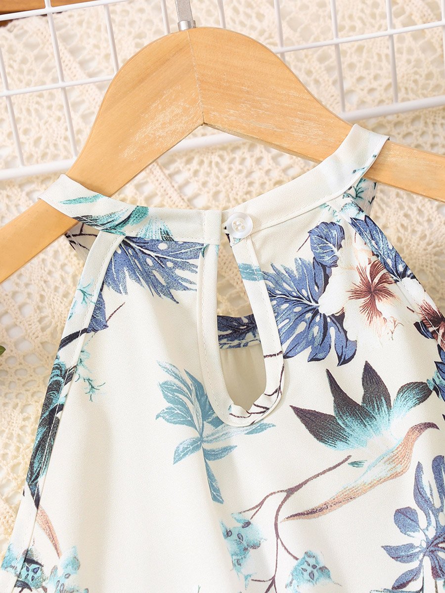 Girls Floral Print Sleeveless Top and Elasticated Waistband Shorts Set