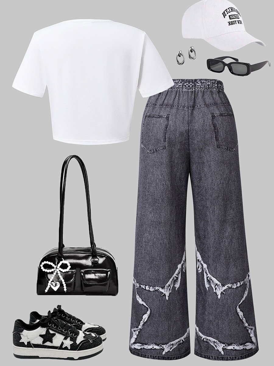 Girls Graphic Print Top and Printed Pants Set