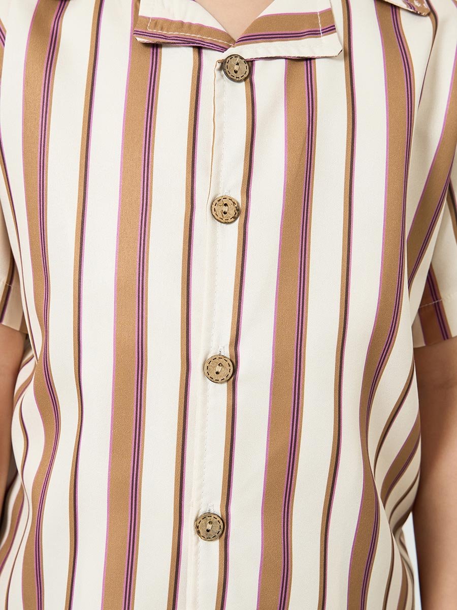 Boys Resort Collar Striped Shirt and Shorts Set