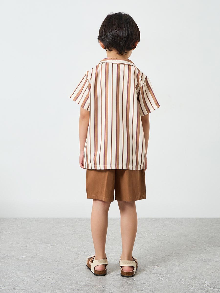 Boys Resort Collar Striped Shirt and Shorts Set